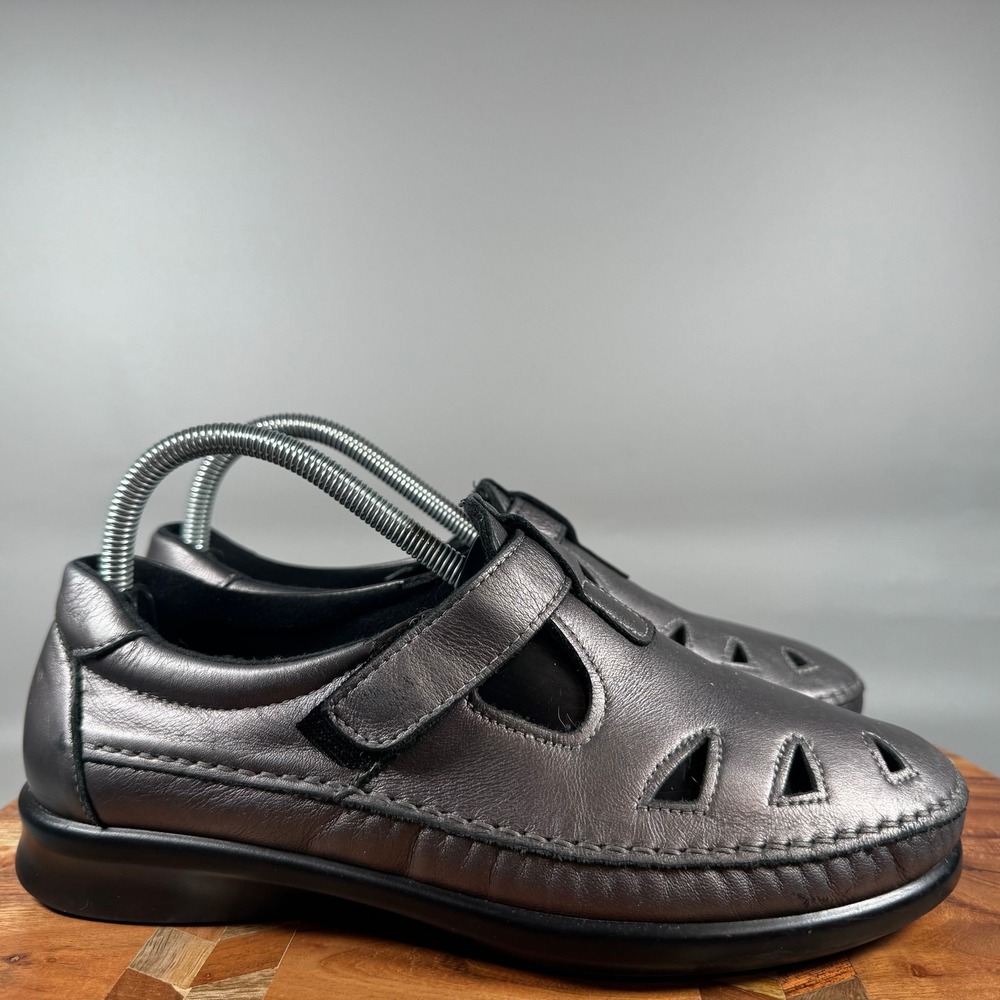 SAS Siesta Womens 8.5 W Pewter Metallic Leather Comfort Walking Shoes USA Made
